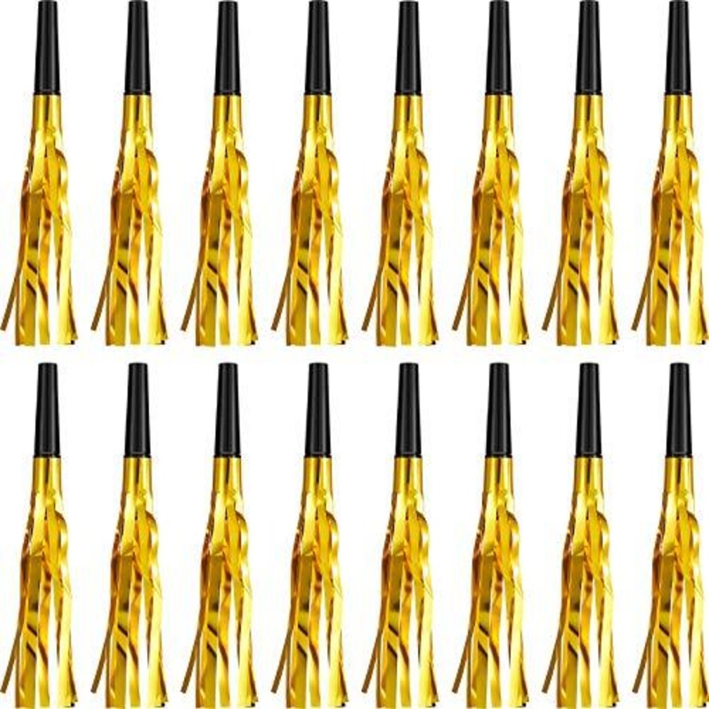 24 Pieces Glitter Metallic Fringed Noise Maker Musical Blowouts Squawker Whistles Party Noisemakers for Birthday, Baby Shower, New Year