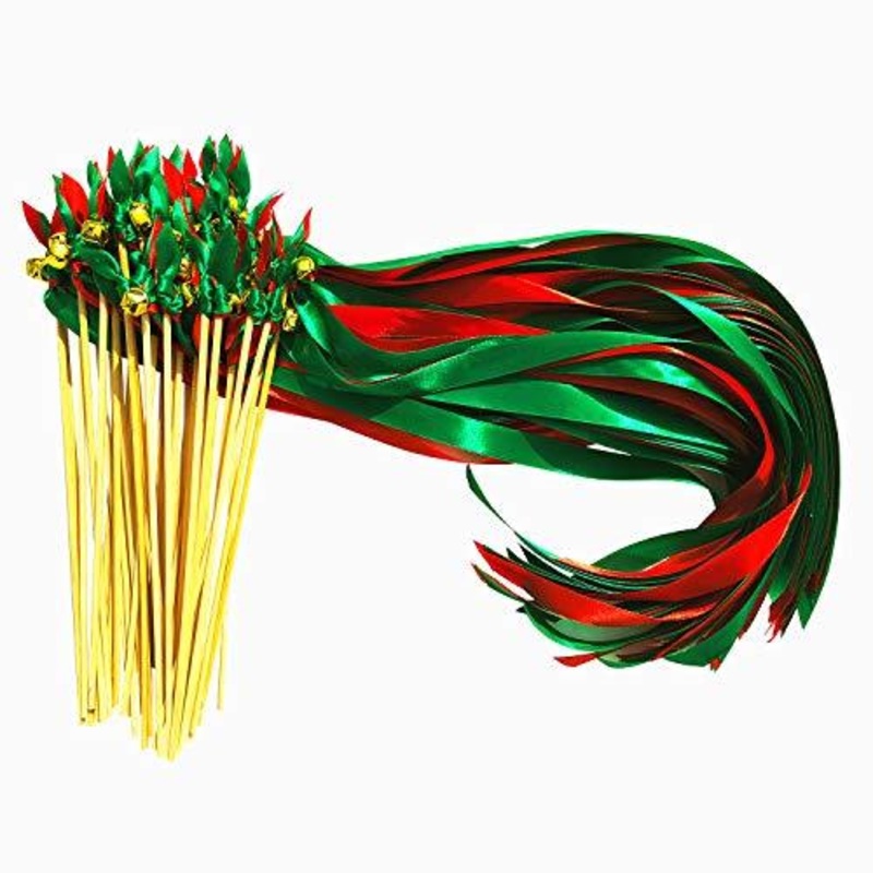 25 Pack Wedding Ribbon Wands with Triple Ribbon and Bell