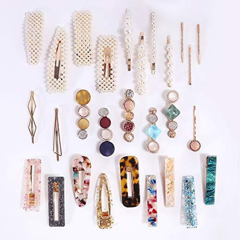 28 PCS Hingwah Pearls and Acrylic Resin Hair Clips