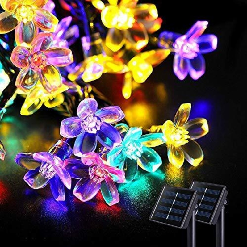 2pcs Cherry Blossoms Solar Flower String Lights for Garden Decoration Christmas Tree Party