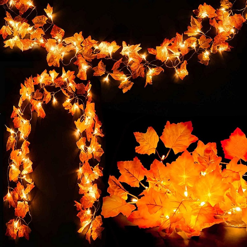2pcs Fall Decor for Home Thanksgiving Decorations Lighted Fall Garland