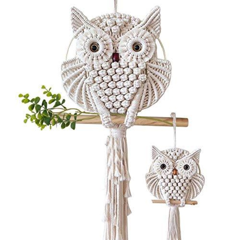 2Pcs Owl Macrame Wall Hanging Tapestry Art Decor Handmade Woven Boho Ornament