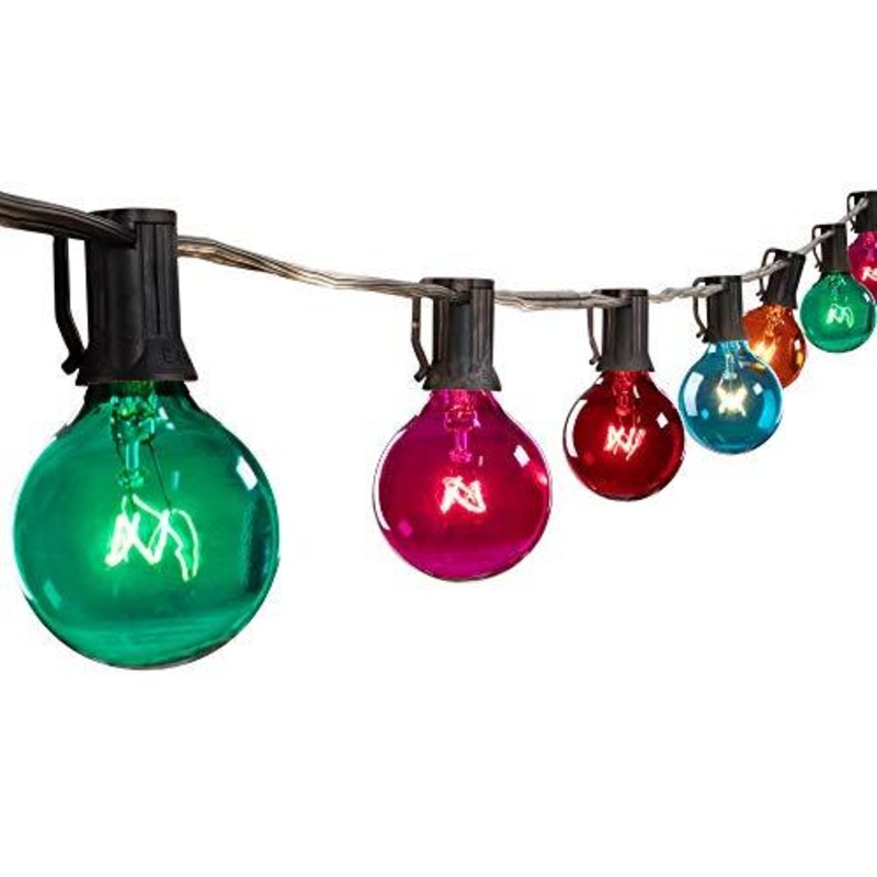 50Ft G40 Globe Patio String Lights with 50 Transparent Multicolor G40 Bulbs, UL Listed Hanging Indoor/Outdoor Christmas String Lights