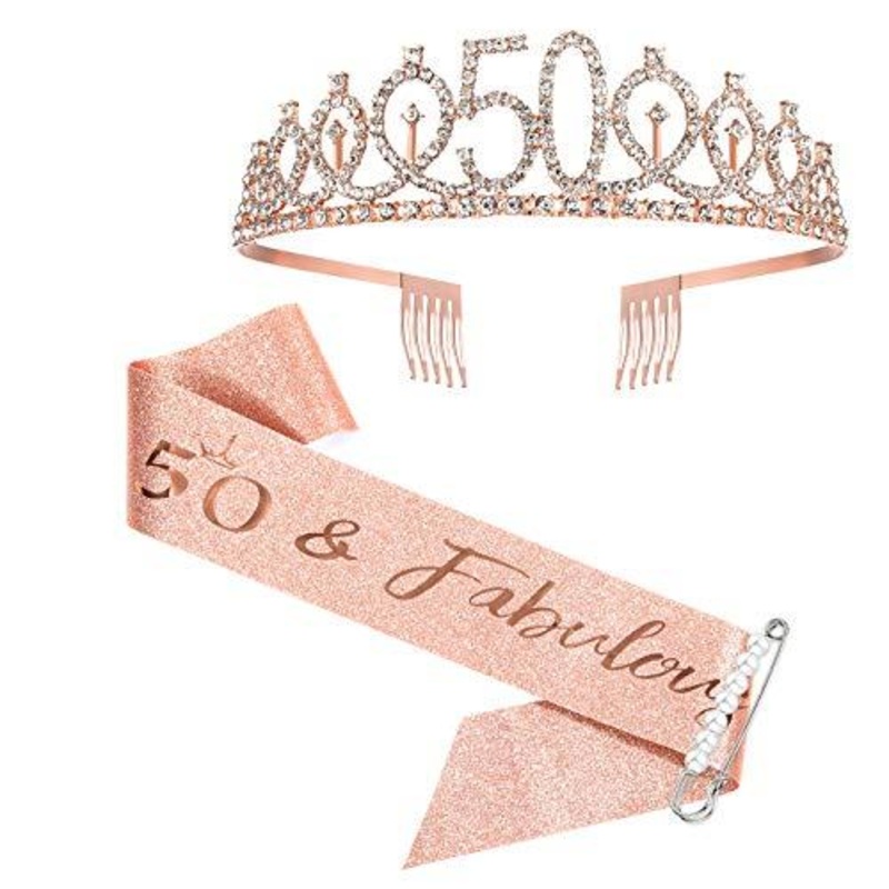50th Birthday Sash and Tiara for Women, 50th Birthday Party Favor Supplies