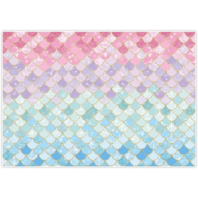 7x5ft Soft Fabric Pastle Mermaid Scales Backdrop for Photography Pictures Girls Birthday Party