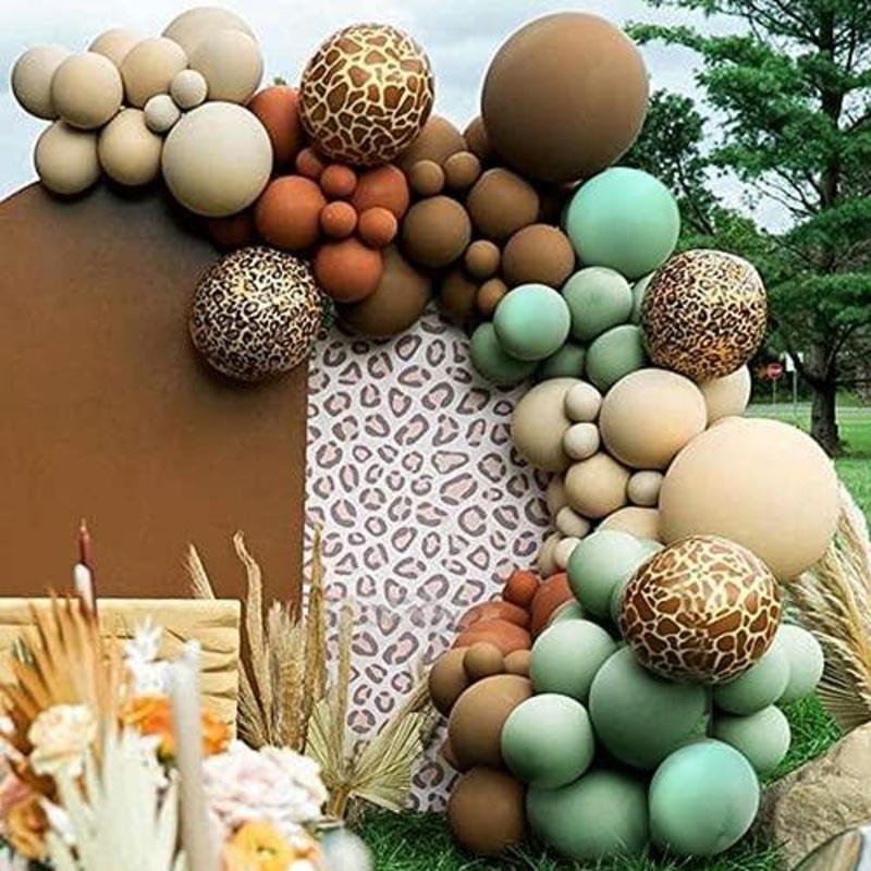 87 Pcs Safari Balloon Garland Arch Kit Olive Brown Coffee leopard print Birthday Decorations And Gold Baby Shower