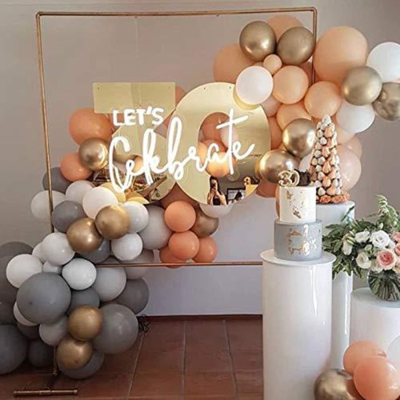 Balloon Garland Kit 100 Pcs 12 In Orange Peach Blush Gray Gold Metallic White Balloon Arch Kit for Baby Shower, Bridal Shower, Wedding, Birthday