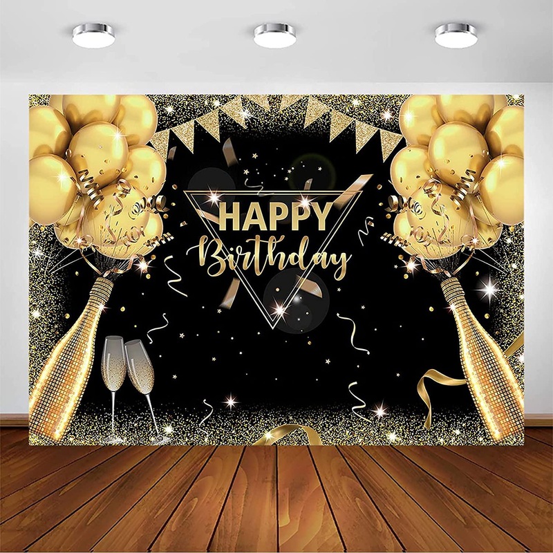 Black Gold Birthday Backdrop for Adult Men Woman Party Decorations Surprise