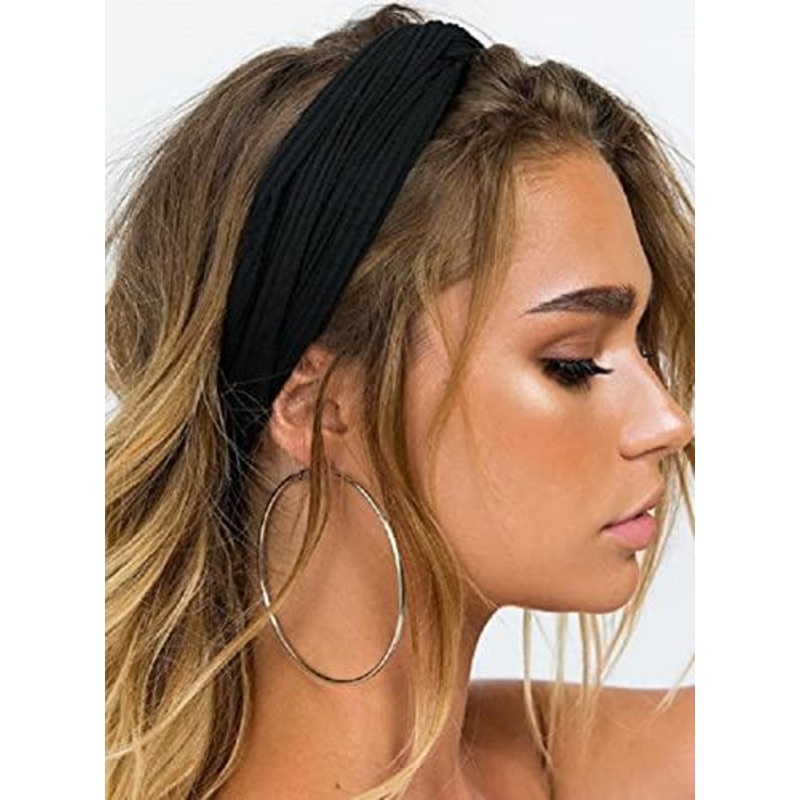 Black Headbands for Women Twist Knotted Boho Stretchy Hair Bands for Girls Criss Cross Turban Plain Headwrap Yoga Workout