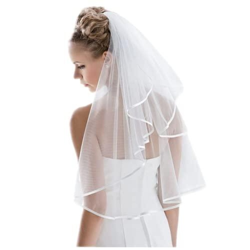 Bridal Veil Women's Simple Tulle Short Wedding Veil Ribbon Edge with Comb for Wedding Bachelorette Party (White)