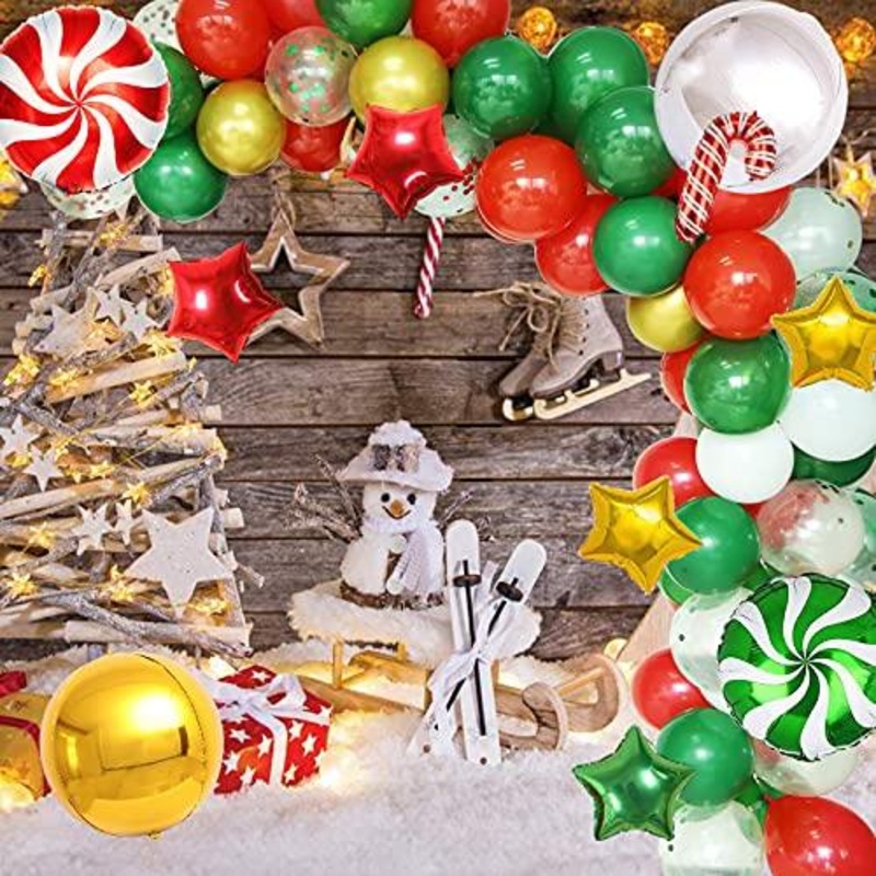 Christmas Confetti Balloon Garland Kit Garland Arch 135 pcs Colorful Party Balloons for New Year Party Decoration Supplies (Red Green Gold)