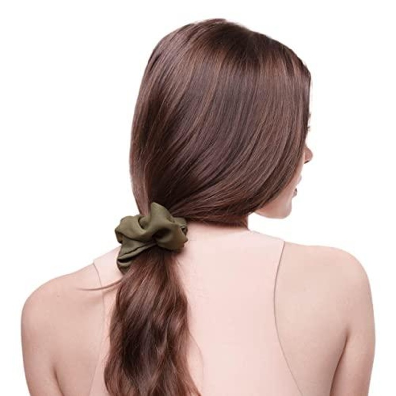 Crepe Scrunchies for women, Hair Scrunchies, Ponytail, 5 Pack (Moss)
