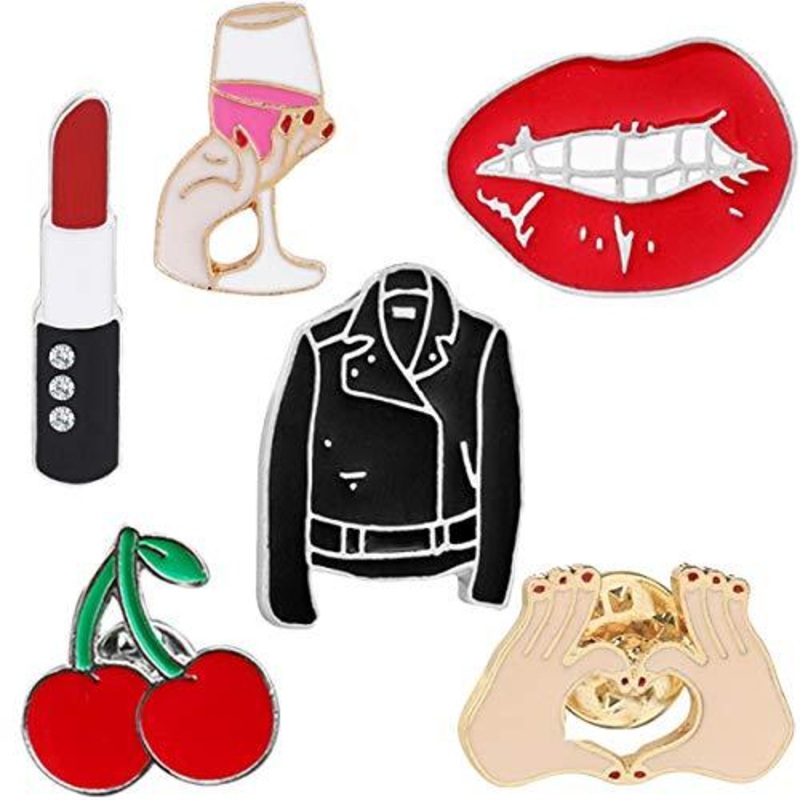 Enamel Lapel Brooches Pin Set, 6pcs Urban Beauty Series Brooch, Fashionable Cartoon Pins for Backpacks Clothes Bags