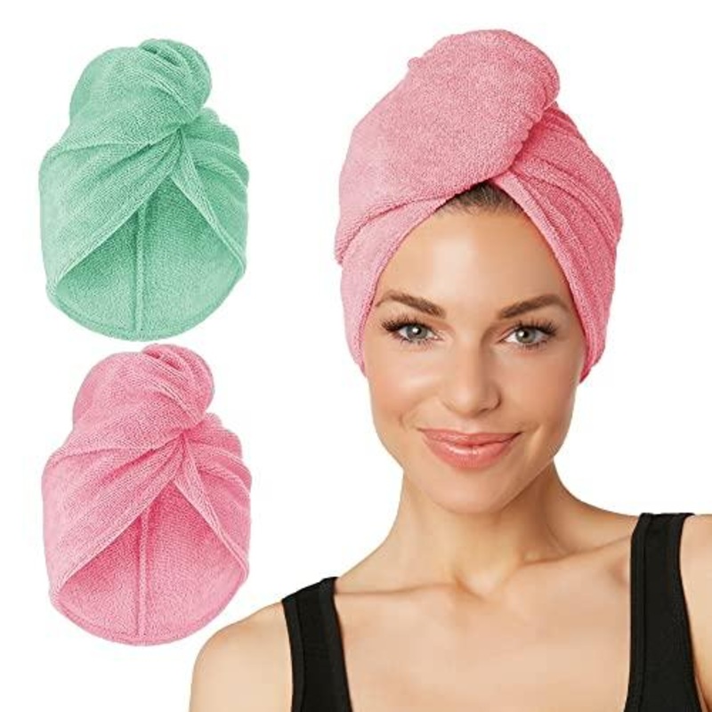 Extra Long Microfiber Hair Towel Wrap for Women and Men | 2 Pack | Bathroom Essential Accessories | Quick Dry Hair Turban for Drying Curly, Long & Thick Hair
