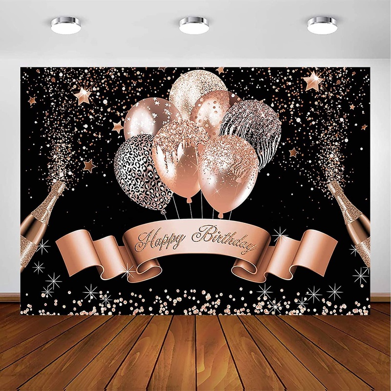 Glitter Balloon Birthday Backdrop for Girls Women Happy Birthday Party Banner