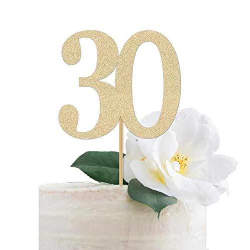 Gold Glitter 30 Cake Topper, 30th Anniversary, Thirtieth Birthday