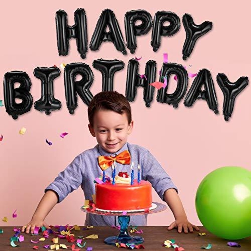Happy Birthday Banner (3D Black) Mylar Foil Letters | Inflatable Party Decor and Event Decorations for Kids and Adults | Reusable, Ecofriendly Fun