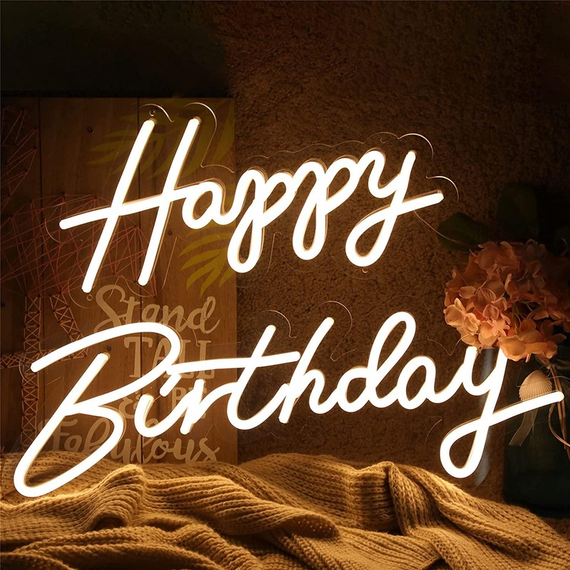 Happy Birthday Large Neon Sign for Wall Decor 12V Reusable Happy Birthday Neon Light Sign for All Birthday Party Decoration
