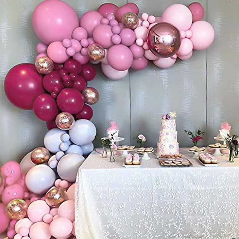 Macaron Rose Red Balloon Kit 144PCS 18In 12In 5In Macaron Pink Rese Red Blue Metallic Rose Gold Balloon Arch Garland
