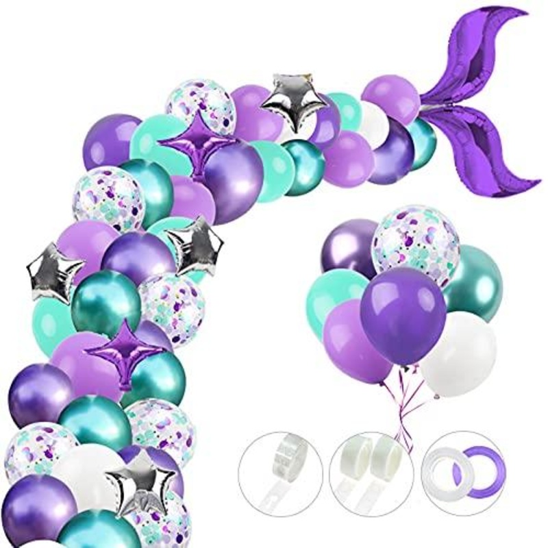 Mermaid Balloon Garland Kit, Purple Green Confetti Balloons for Birthday Party Decorations