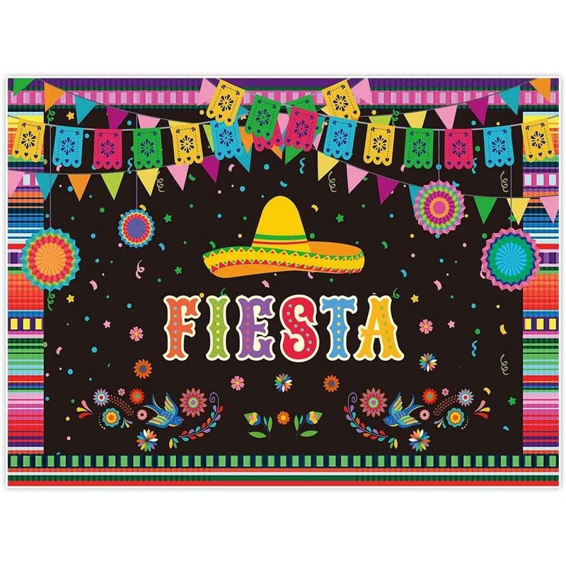 Mexican Fiesta Theme Backdrop for Photography Festival Birthday Party Decor Cinco De Mayo Carnival Colorful Flags
