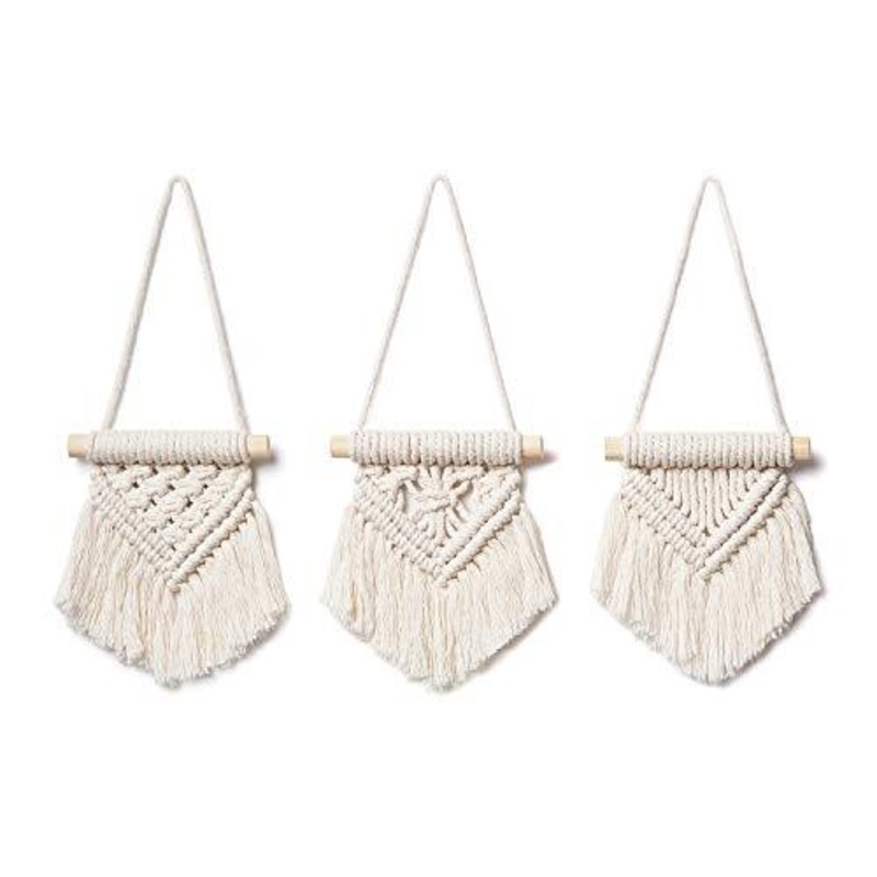 Mini Macrame Wall Hanging Set of 3 Cute Boho Car Accessories Ornaments Woven Art