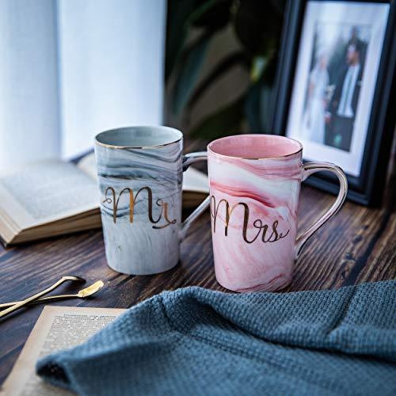 Mr and Mrs Coffee Mugs - Wedding Gifts for Bride and Groom - Gifts for Bridal Shower Engagement Wedding and Married Couples Anniversary
