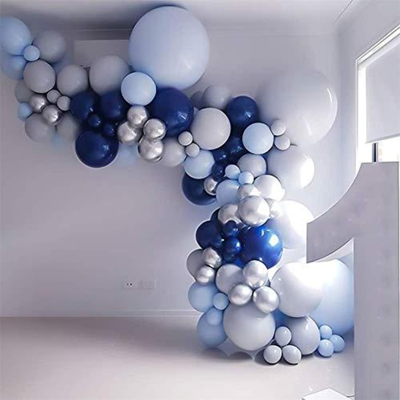 Navy Blue Balloon Kit 135PCS 18In 12In 5In Macaron Blue Grey Metallic Sliver Balloon Arch Garland For Festival Picnic Family Engagement, Wedding, Birthday Party