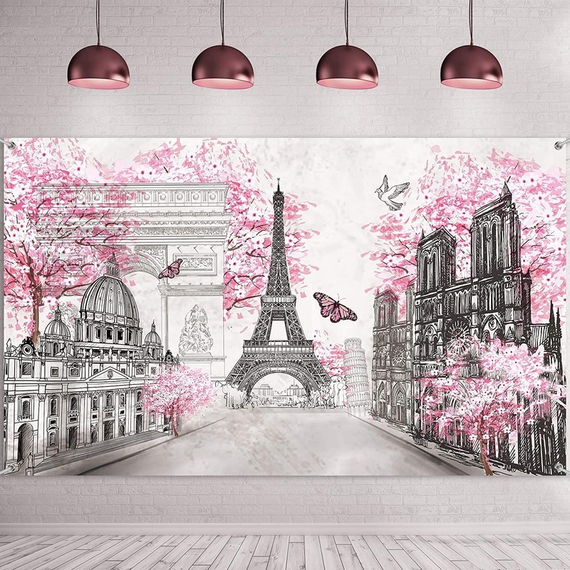 Paris Tapestry Backdrop Paris Wall Art Eiffel Tower Photo Banner Background Birthday Backdrop
