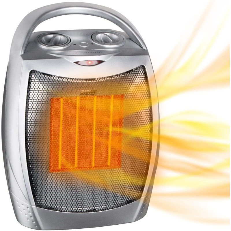 Portable Electric Space Heater with Thermostat, 1500W/750W Safe and Quiet Ceramic Heater Fan