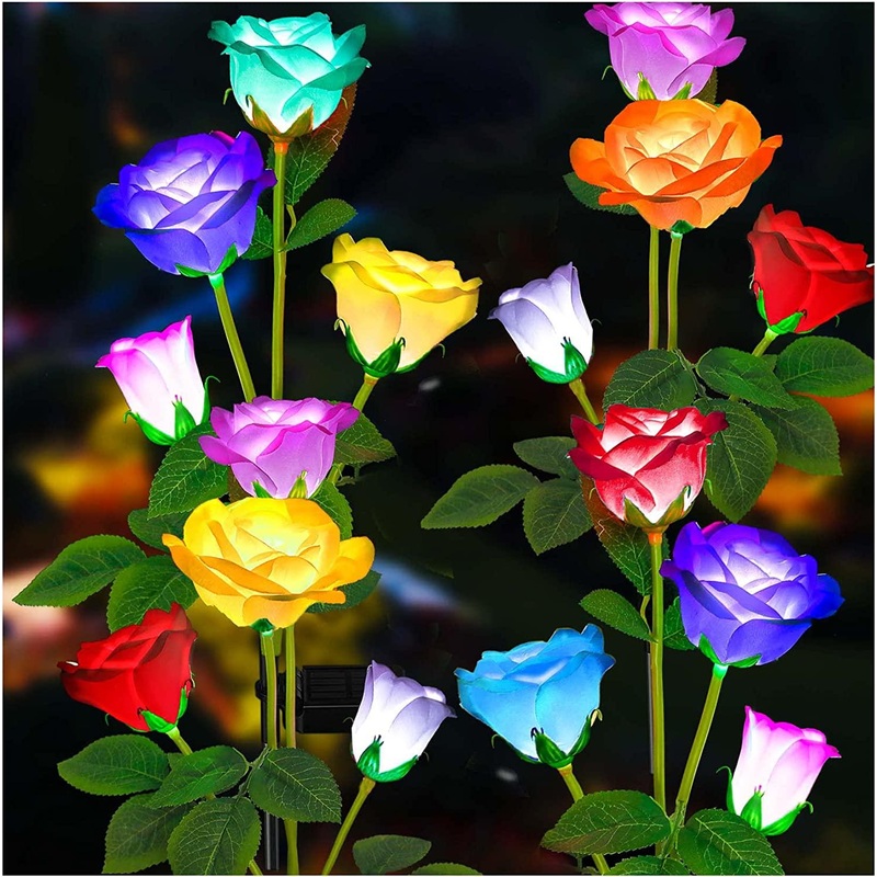 Solar Garden Lights -Solar Lights Outdoor, 7-Color Changing Rose Lights for Yard,Garden Decoration