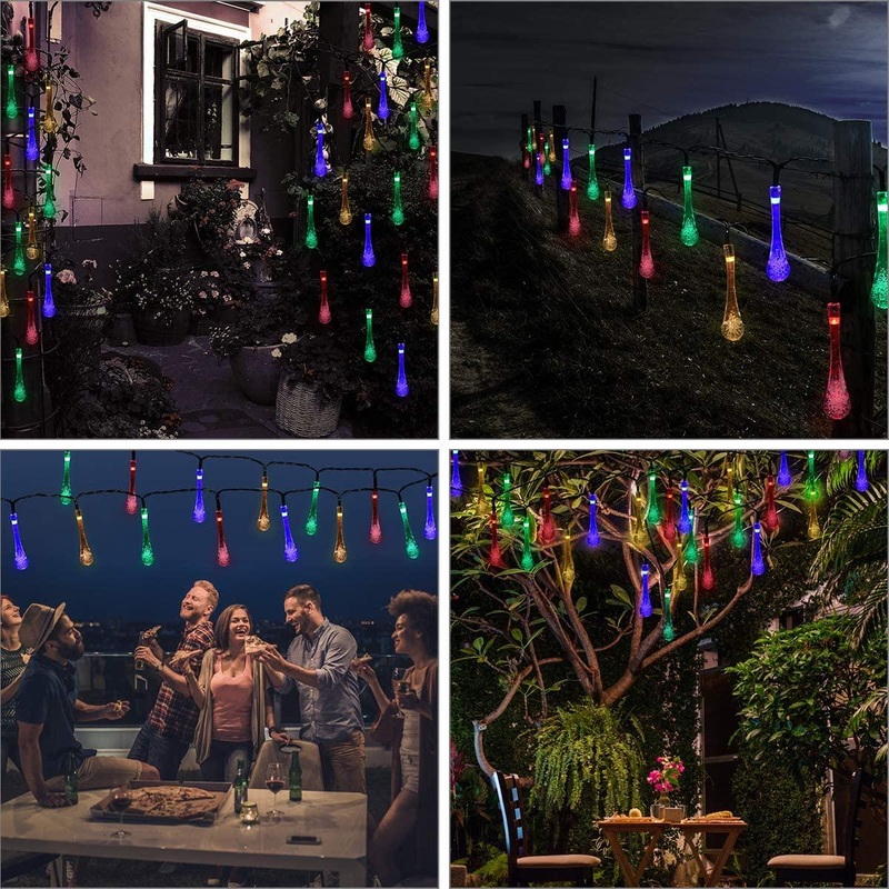 Solar-Powered Raindrop String Lights