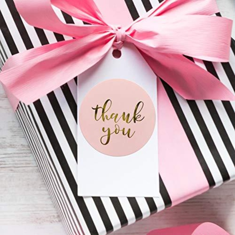 Thank You Stickers with Gold Foil | 1.5 inches | 500 Pink Stickers for Company Gifts & Birthday Party Favors
