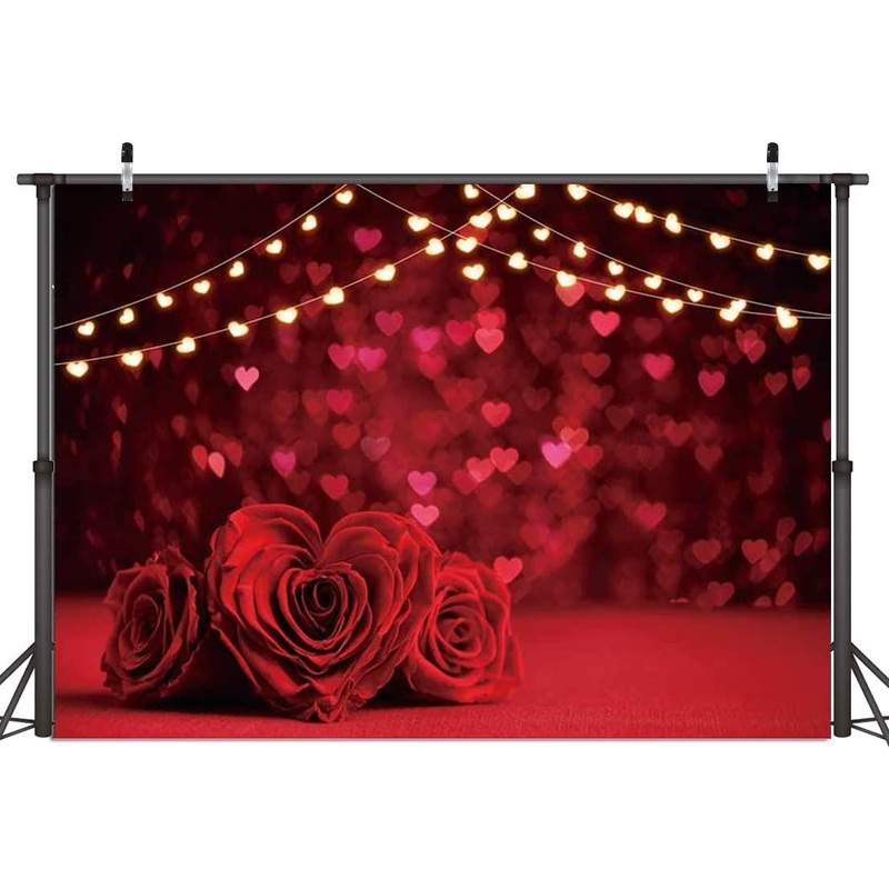 Valentine's Backdrop Red Rose Flower Love Hearts Photo Background Glitter Hearts Backdrops