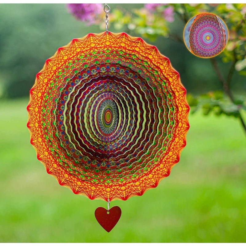 Wind Spinner Lovebird 12 inches 3D Stainless Steel Hummingbird Laser Cut Metal Art Geometric Pattern