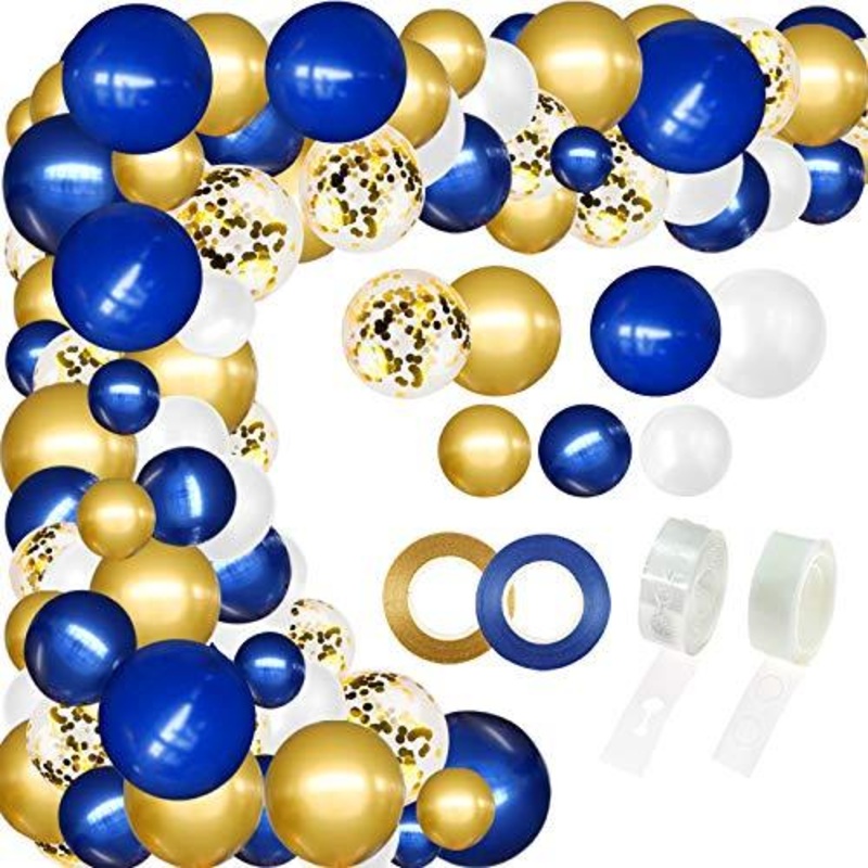 146pcs Navy Royal Blue and Gold Balloon Confetti Balloon, White Latex Balloon for Birthday, Baby Shower