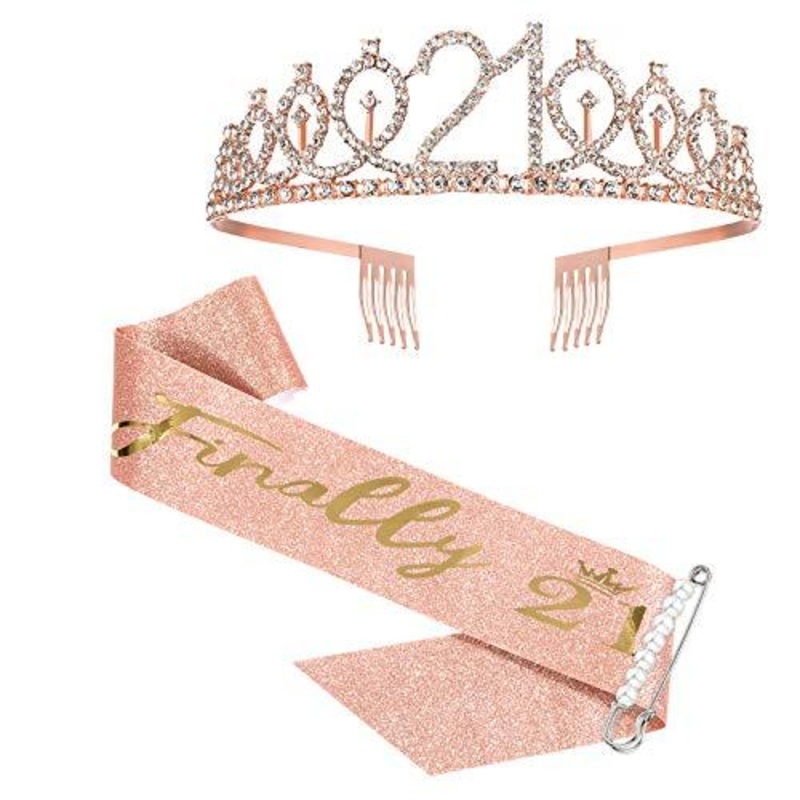 21st Birthday Sash and Crown for Girls, Birthday Party Favor Supplies