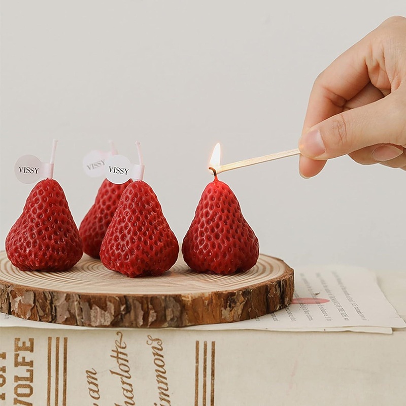 4PCS Strawberry Shaped Scented Candles, Fruit Aroma Soy Wax Decorative Candles for Bedroom, Birthday Gifts, Valentine's Day