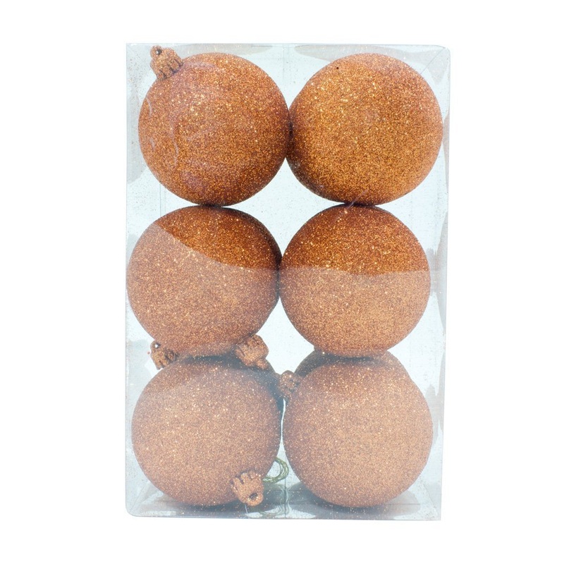 Bauble Glitter Copper 70mm  -12 Pack
