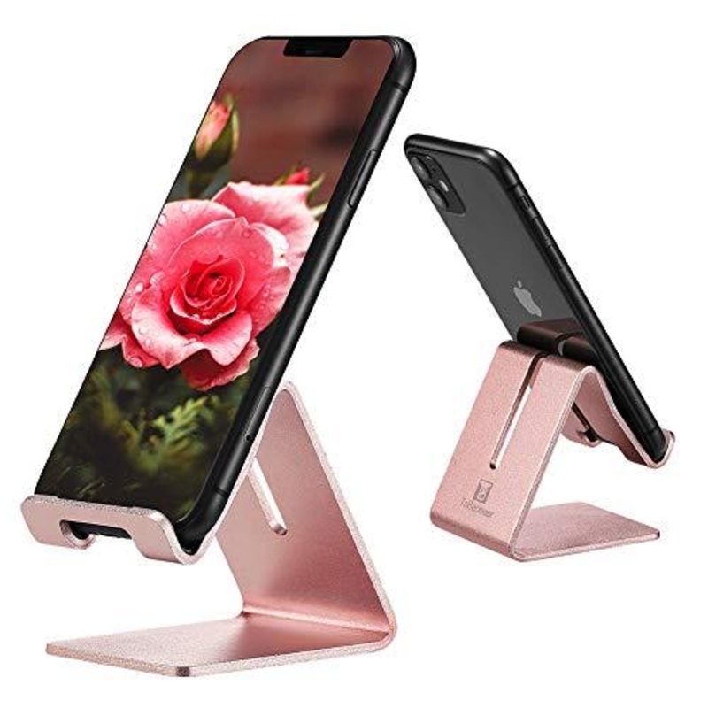 Cell Phone Stand Holder - Aluminum Desktop Solid Portable Universal Desk Stand Compatible with All Mobile Smart Phone Huawei iPhone X 8 7 6 Plus 5 Ipad Mini Tablet Office Decor (Rose Gold)
