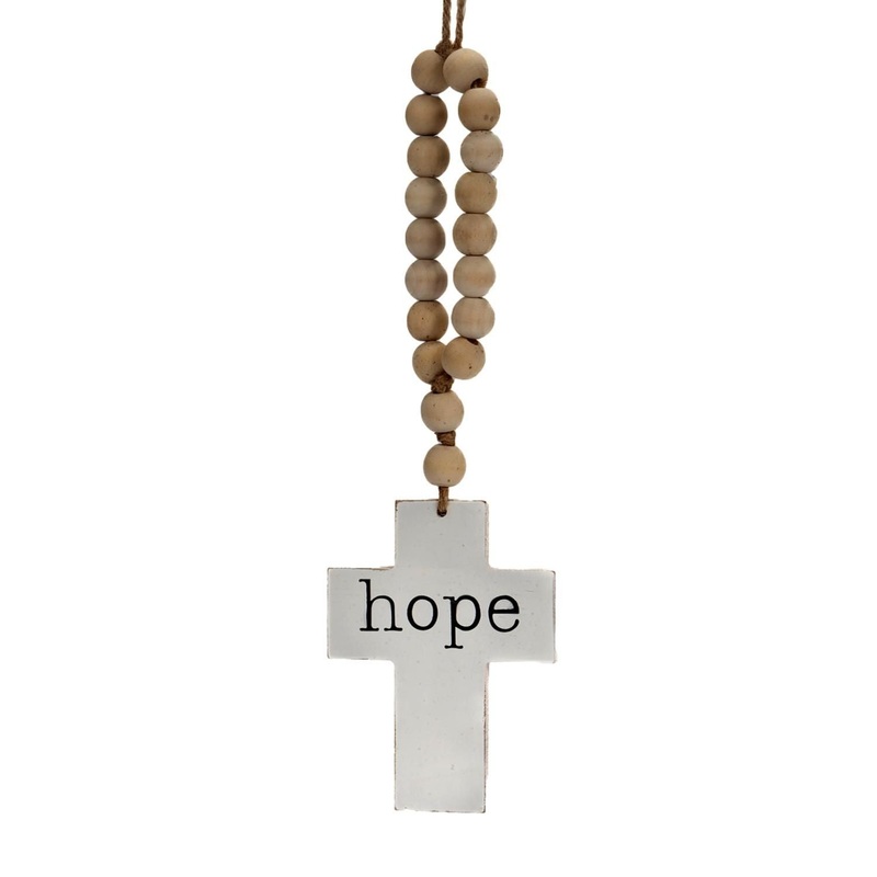Cross Hope White Wooden Beads