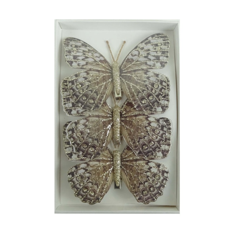 Feather Butterfly Pack of 3 Brown with Cream 8cm