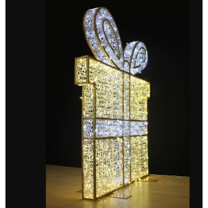 Gold Gift Box with White Ribbon 3D Indoor/Outdoor Decorations 2m