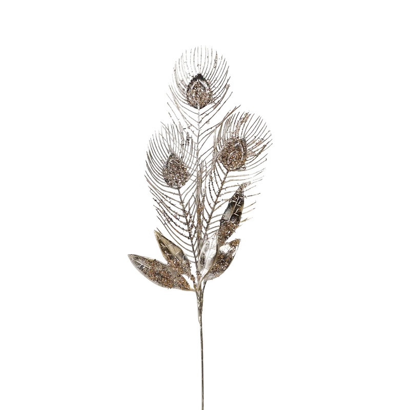 Spray Peacock Leaf - Champagne with Glitter 60cm
