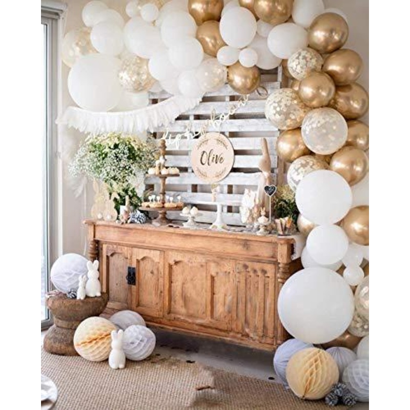 White and Gold Balloon Garland Kit, 60PCS Balloon Garland Including White, Chrome Gold & Confetti Balloons Decorations