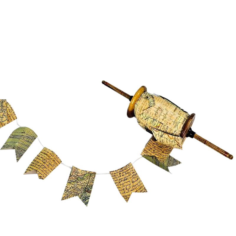 Wood Reel Bunting Vintage Maps 25m