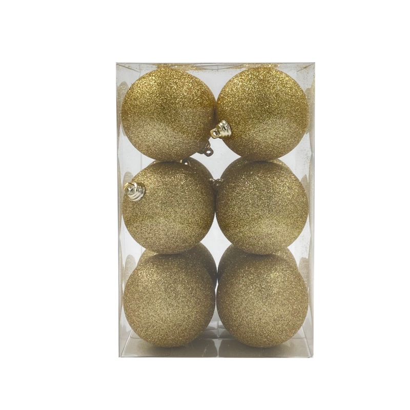 Bauble Glitter Gold 70mm - 12Pack