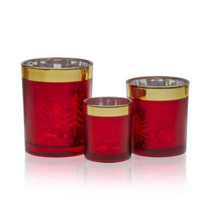 Candle Jars Set of 3 Red/Gold 8/10/13cm