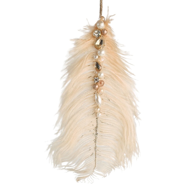 Cream Feather with Beads Hanging 28cm