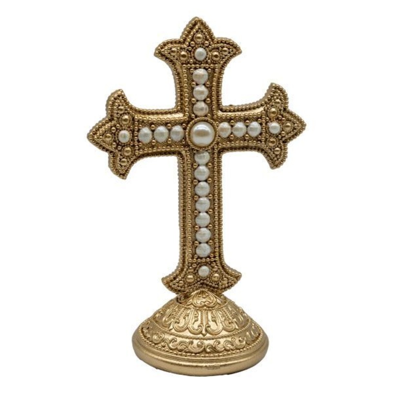 Cross Standing Pearl/Gold 24cm